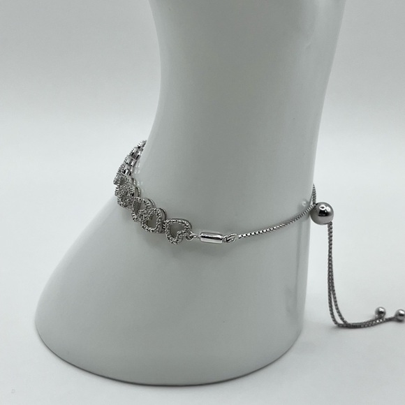 Heart Bolo Bracelet 925 Sterling Silver Accented Diamond - Picture 4 of 5